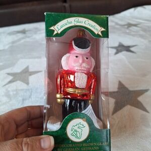 Lauscha Glas Creation Nutcracker Hand Blown German Ornament Pink Face
